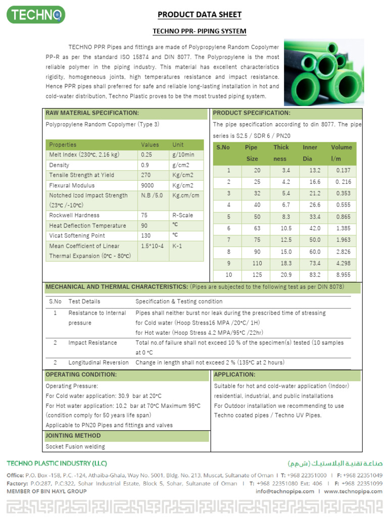 Data Sheet PPR Pipes | PDF