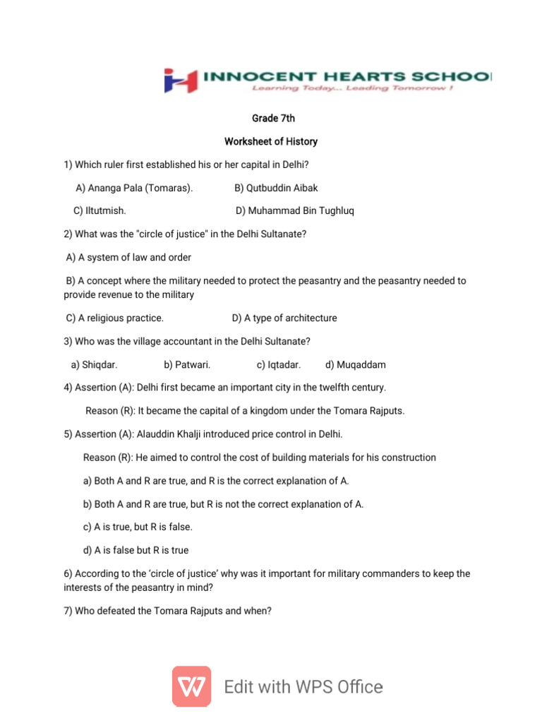 Grade 7th Worksheet S | PDF