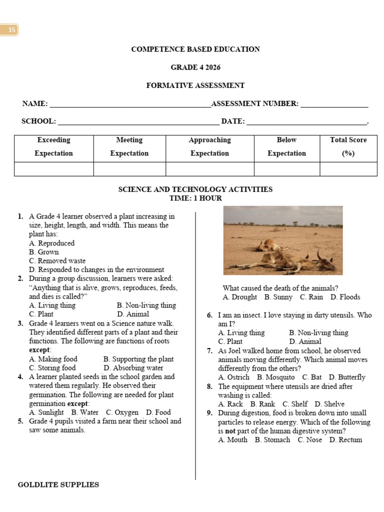 SCIENCE AND TECHNOLOGY GRADE 4 APRIL 2026 HOMEWORK (1) | PDF | Plants ...