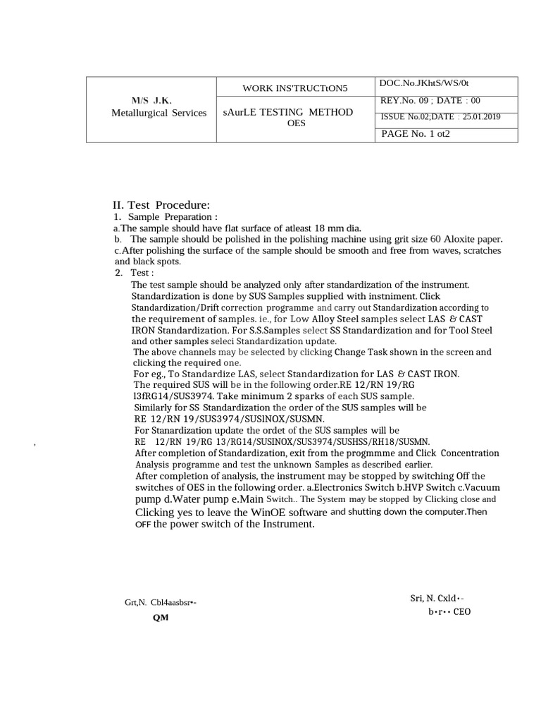 Sample Testing Method by Oes (1) | PDF