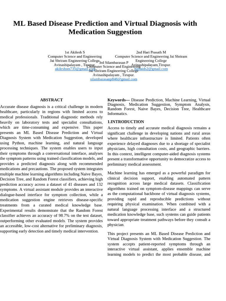 ML Disease Prediction Paper | PDF | Machine Learning | Medical Diagnosis