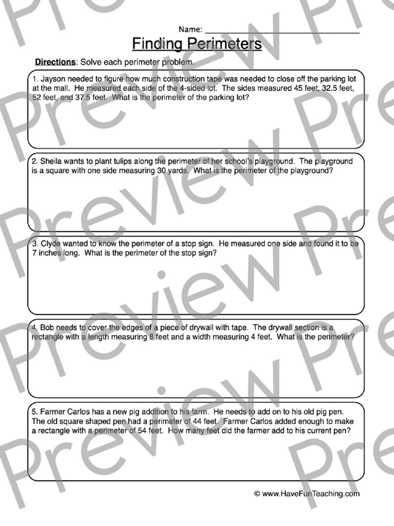 Perimeter Worksheet 6 Preview | PDF