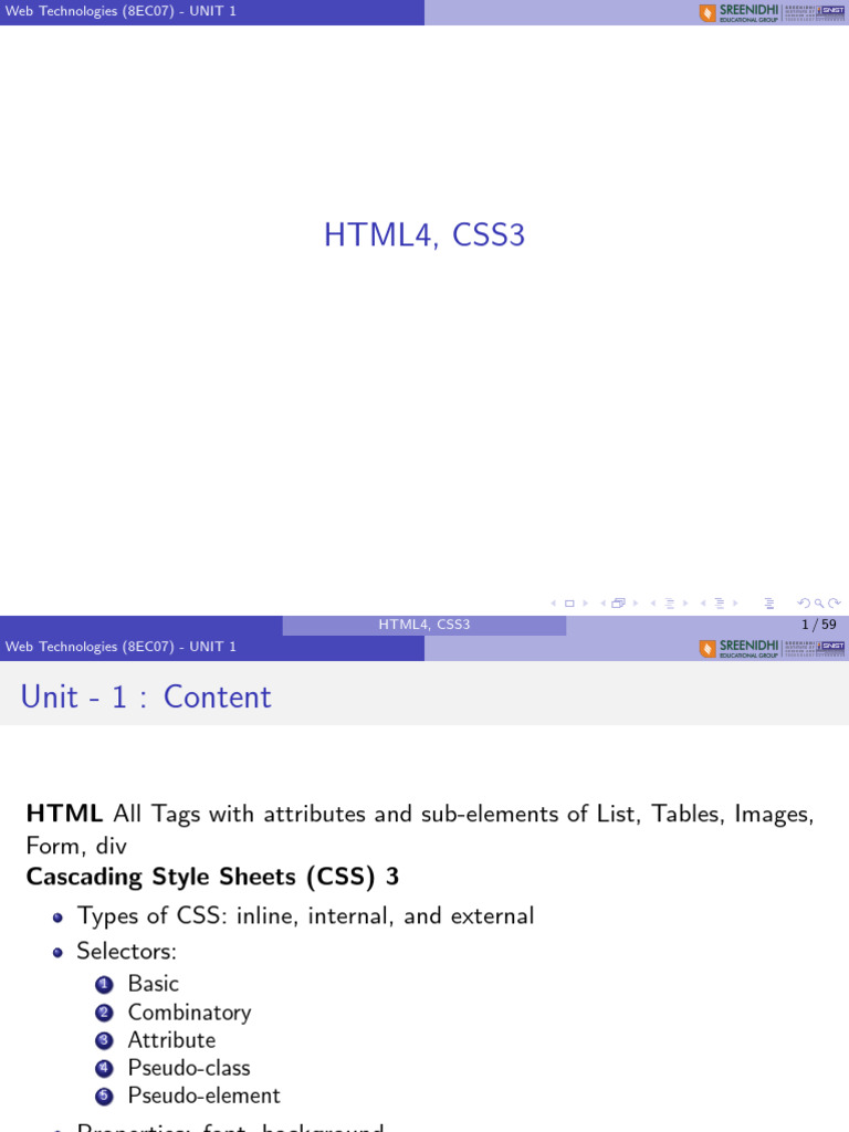 WT__Unit_I__HTML4__CSS3 | PDF | Html Element | Html