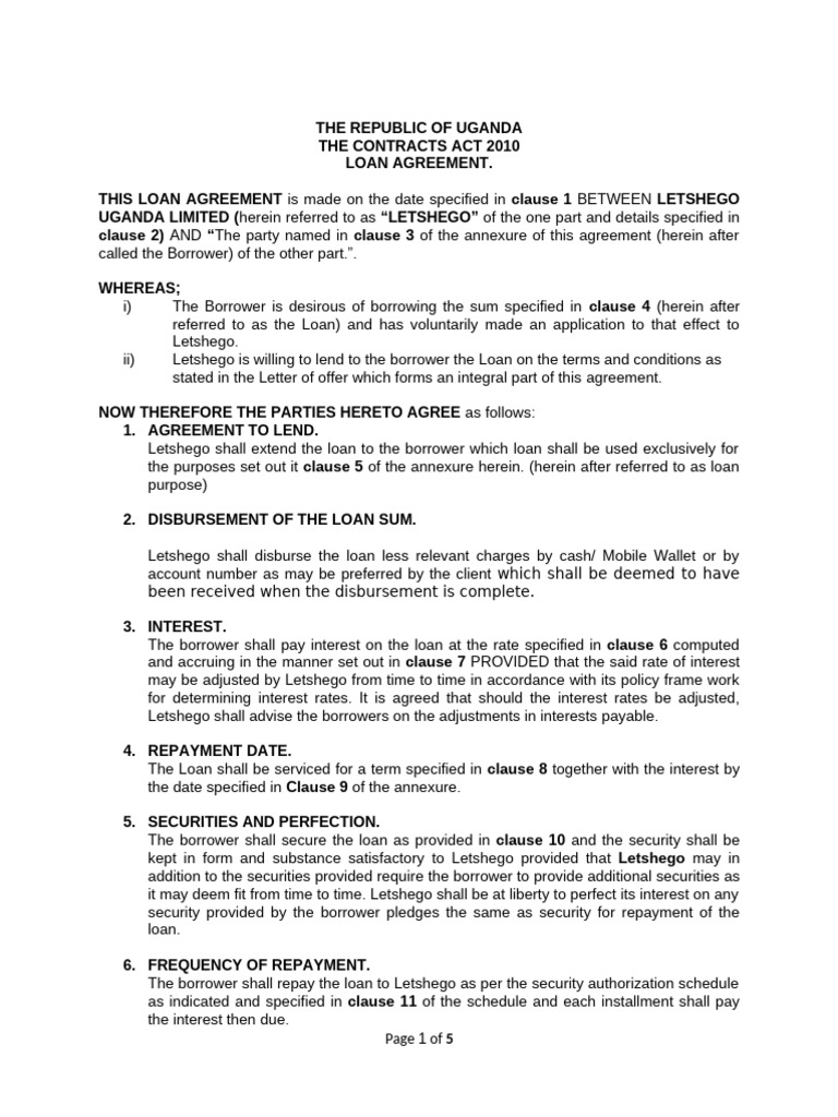 Loan Agreement | PDF | Loans | Interest