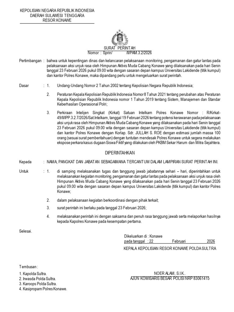 Sprin Pam Unras Aktivis Muda (23 Feb 2026) | PDF