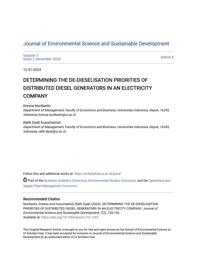 Determining The De-Dieselization Priorities of Diesel Generators at PLN ...