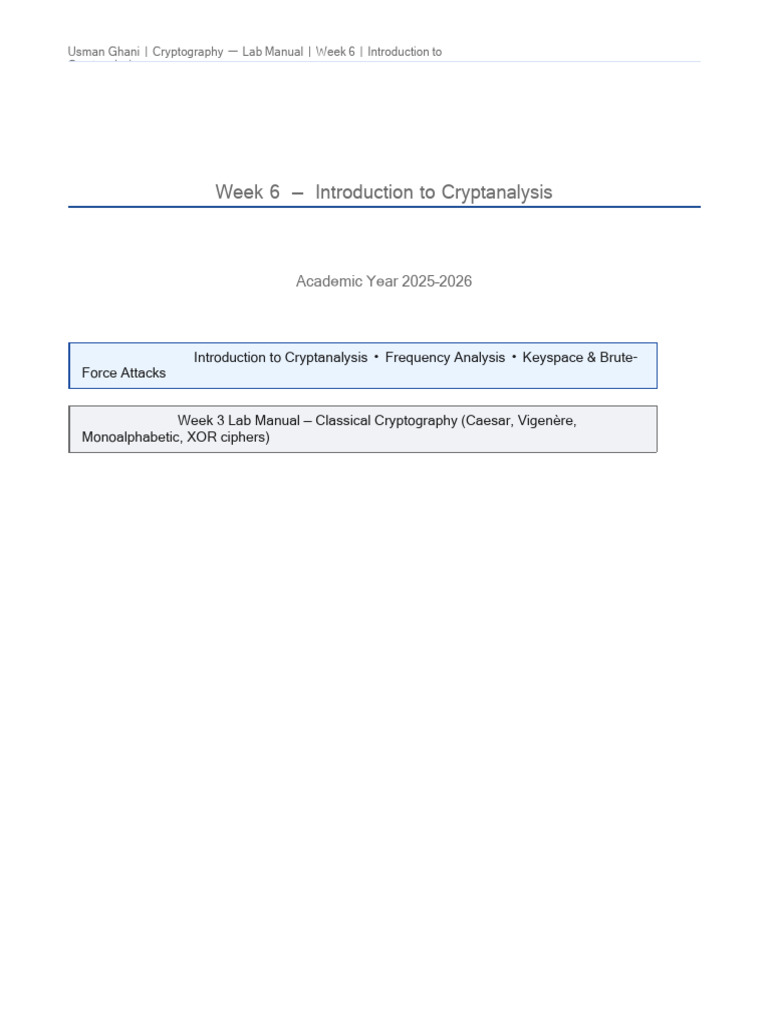 Lab Manual 7 Cryptanalysis | PDF | Cryptanalysis | Cryptography