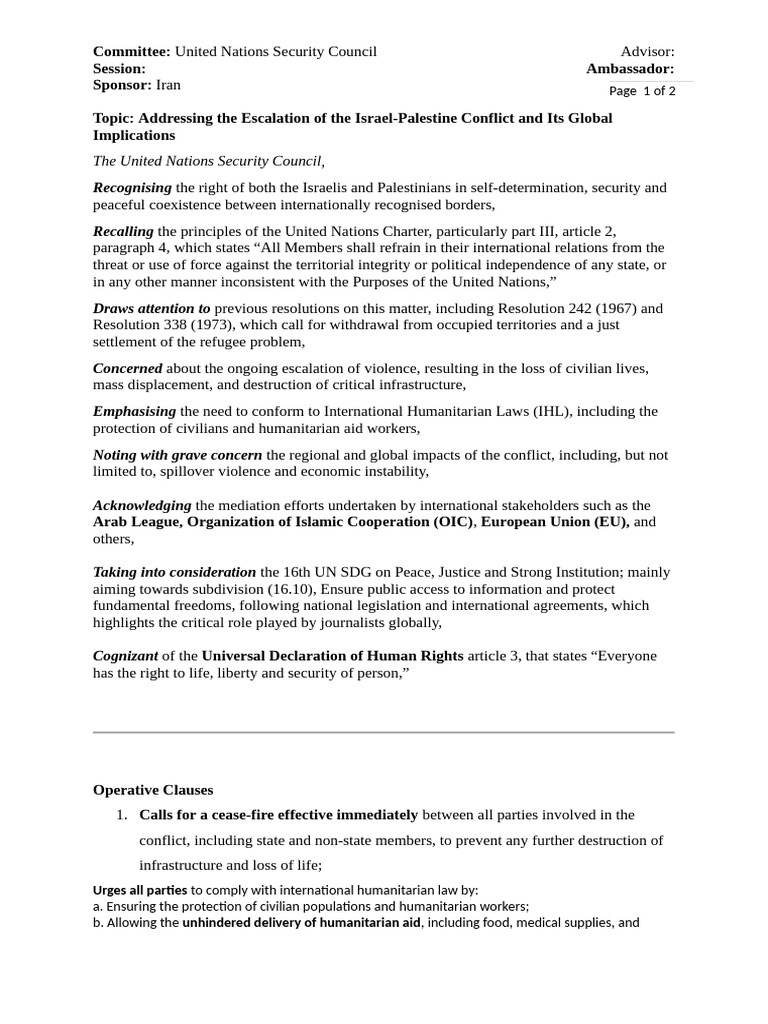 Resolution Topic 1 SC MUN | PDF | United Nations | International Relations