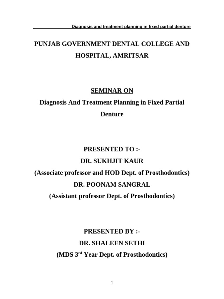 Diagnosis and Treatment Planning in FPD | PDF | Dentures | Periodontology