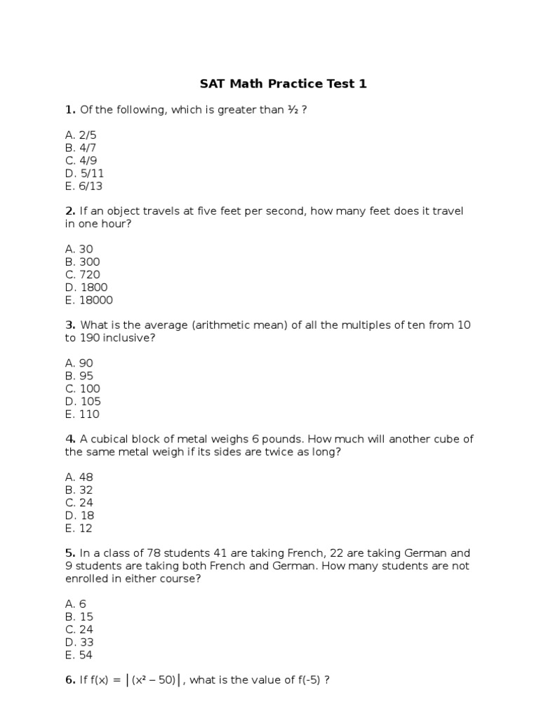 SAT Math Practice Test 1~2 | Fraction (Mathematics) | Ratio
