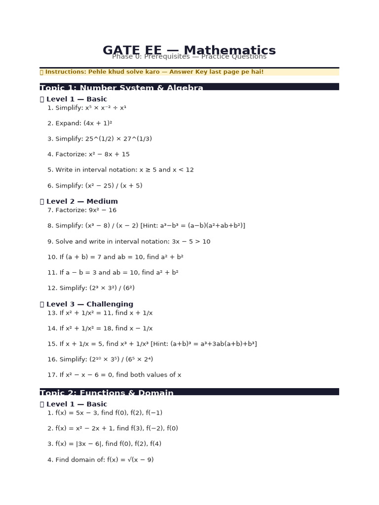 GATE Practice Questions 1 | PDF