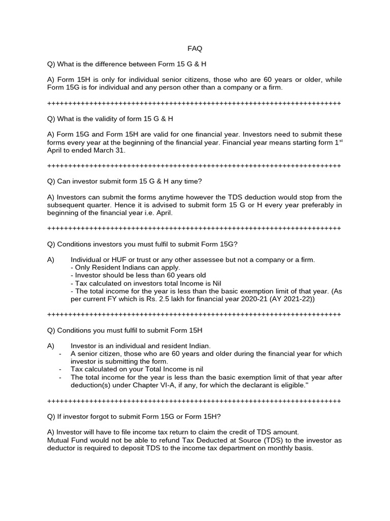 Form 15g 15h Faq | PDF