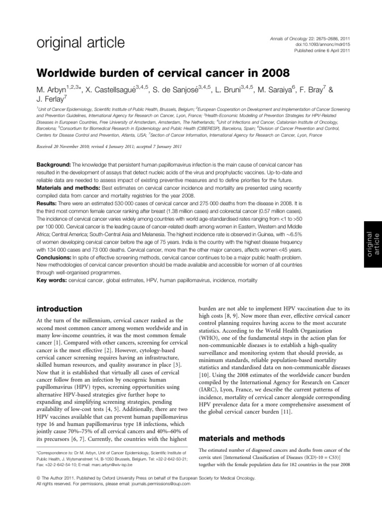 arbyn2011-world wide burden of cervical cancer | PDF