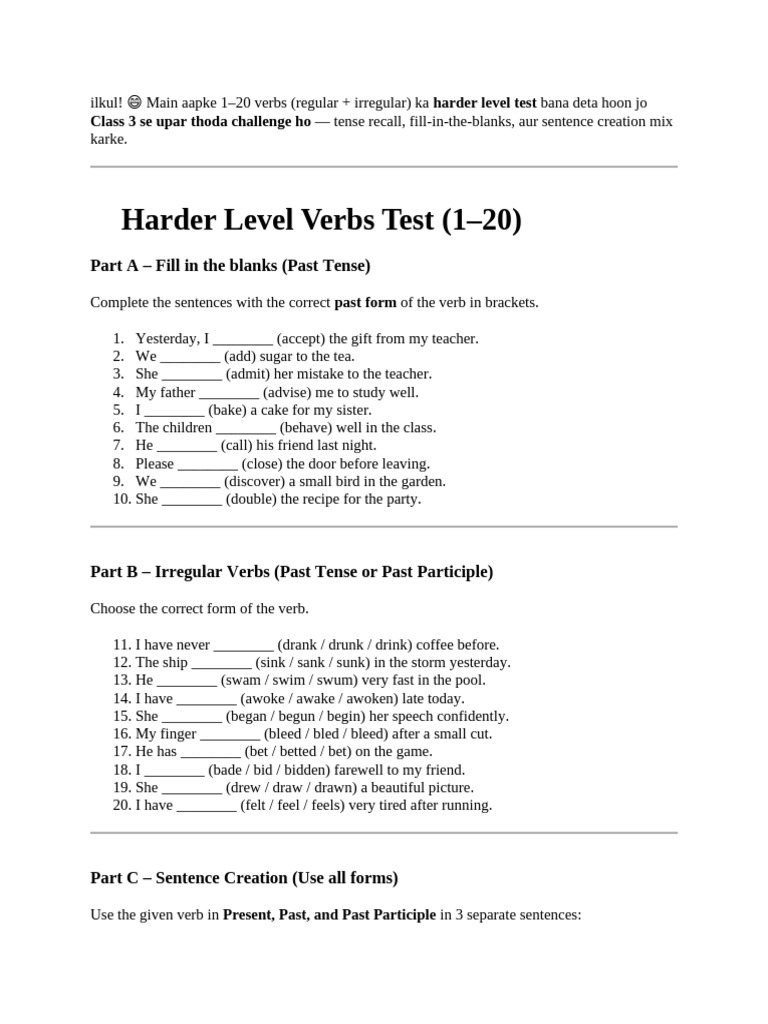 verb test 2 | PDF