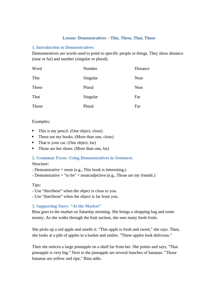 Demonstratives This These That Those Lesson | PDF | Grammatical Number ...