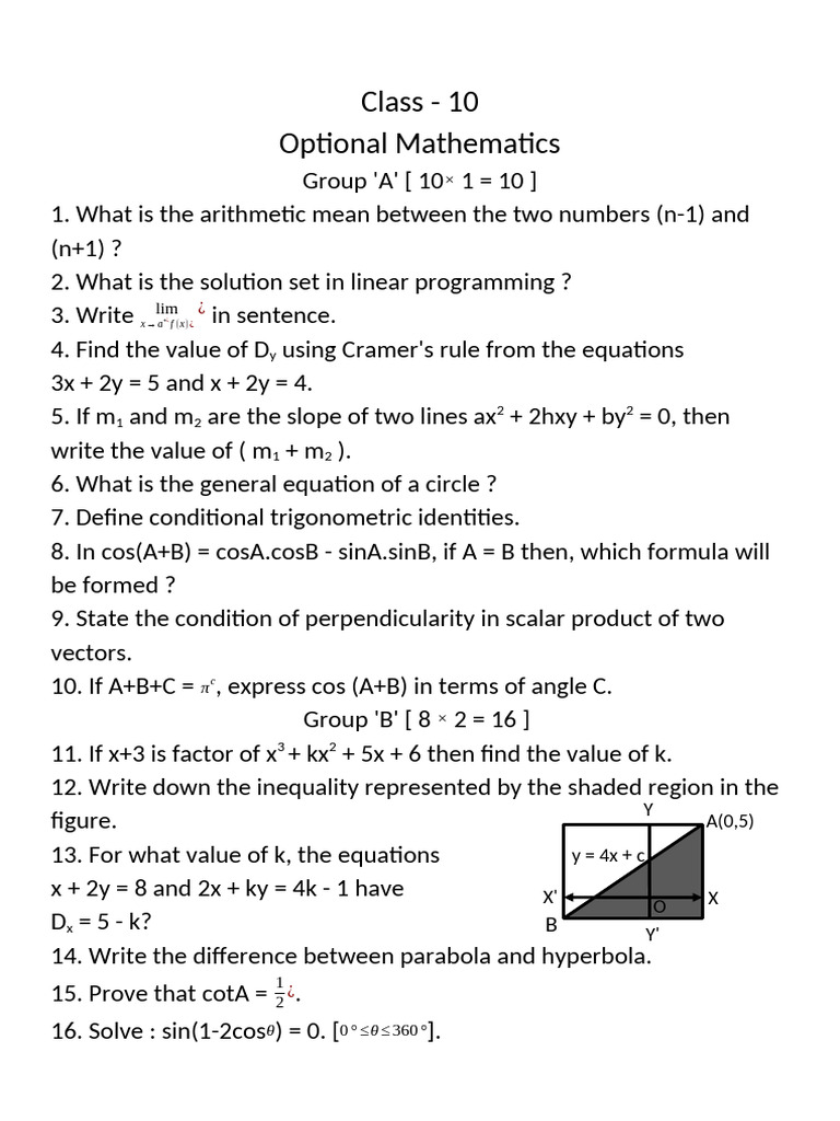 Khem Sir Opt. Mathematics Class 10 (NEW) | PDF