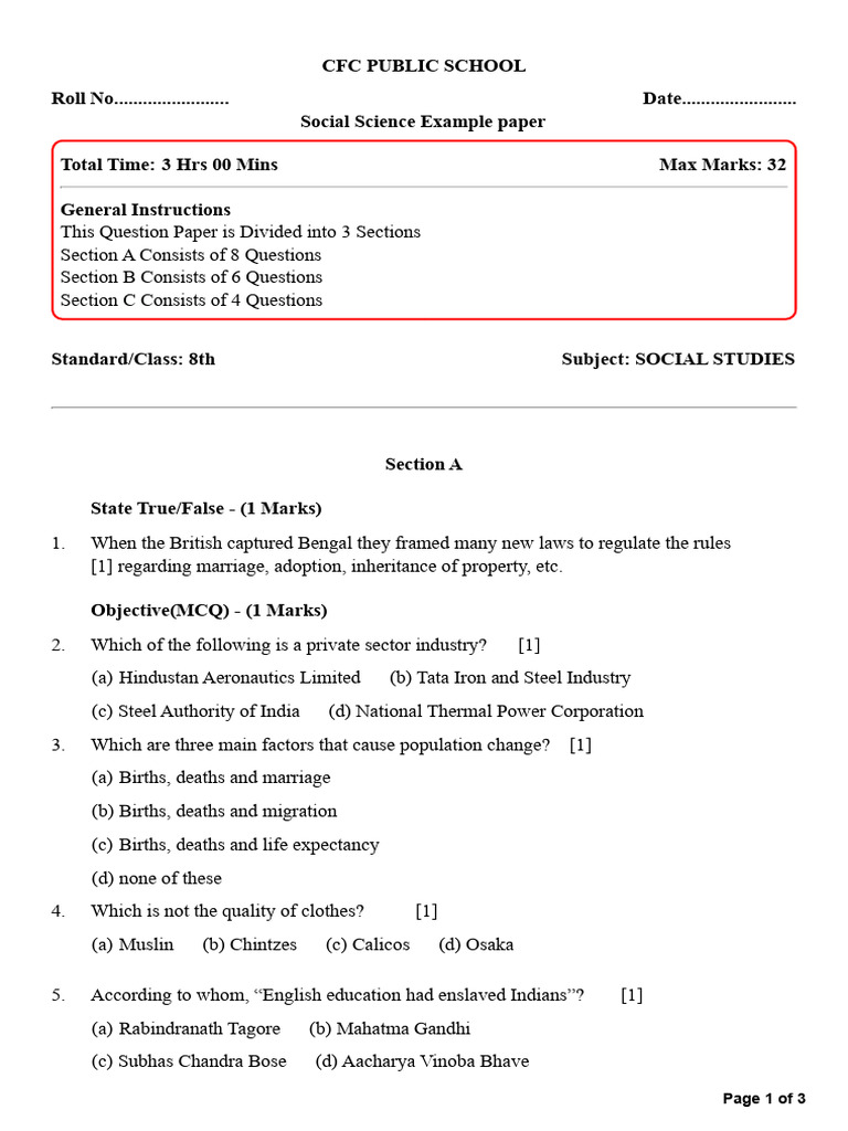 Social Science Example Paper | PDF