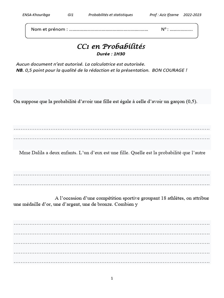CC1 Proba 2022-2023 | PDF