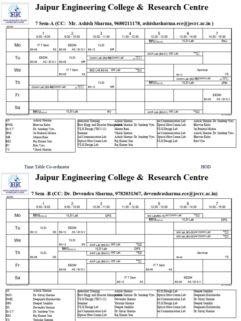 7 Sem Time Table Odd Sem 2023-24 | PDF