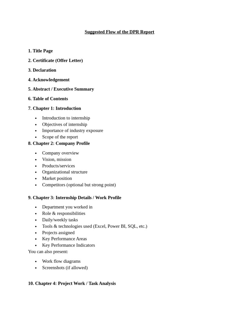 Suggested Flow of the DPR Report | PDF