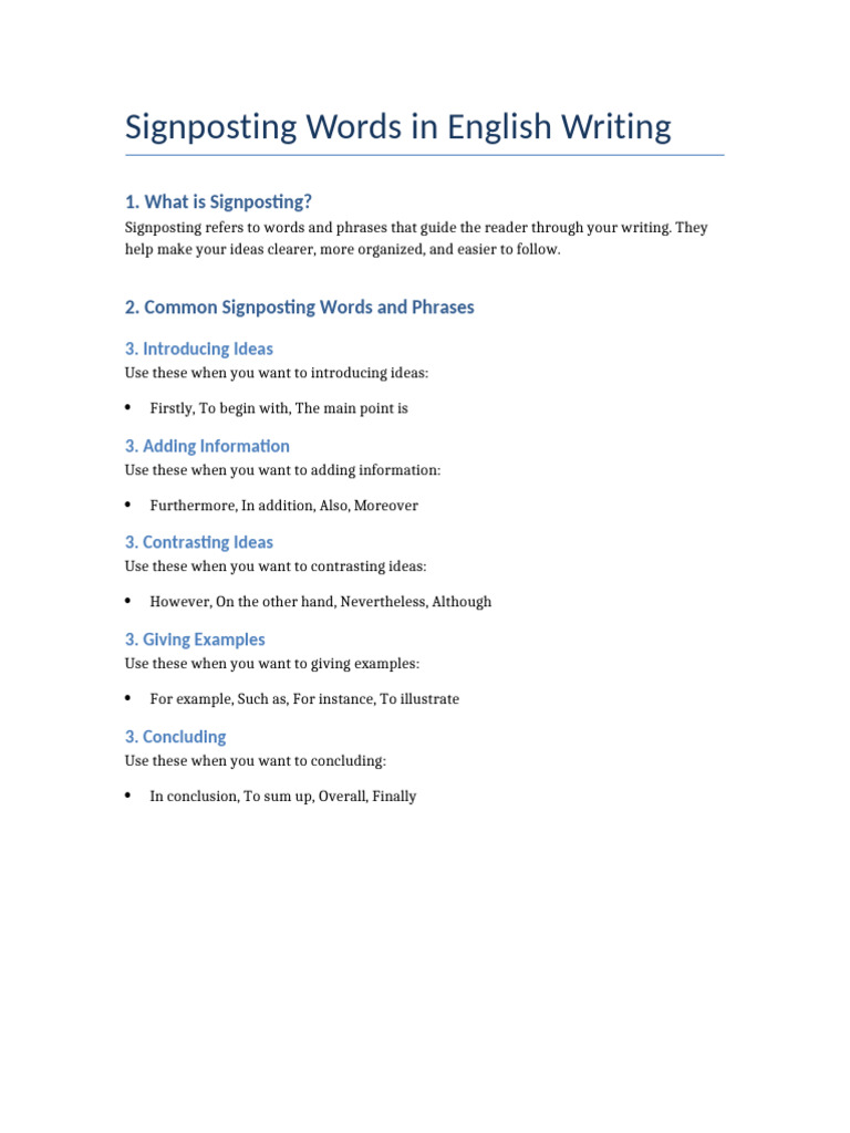 Signposting Words and Uses | PDF