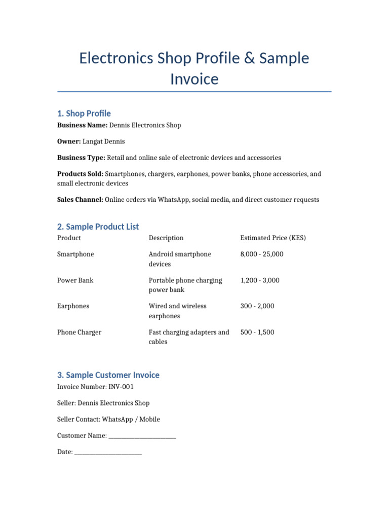 Electronics Shop Profile Invoice-1 | PDF
