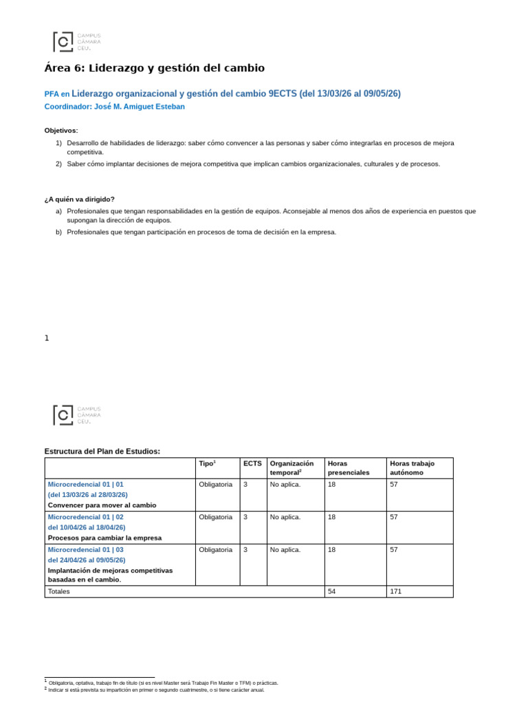 PLAN DE ESTUDIOS CALENDARIZADO PFA LIDERAZGO ORG Y GESTIÓN DEL CAMBIO ...