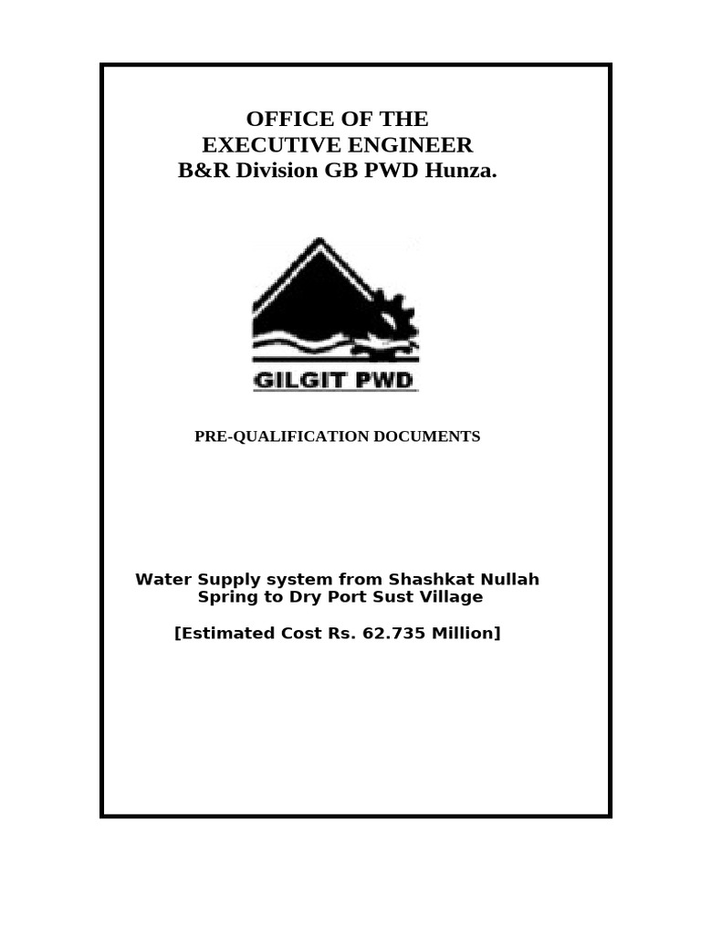 Office of The Executive Engineer B&R Division GB PWD Hunza.: Pre ...