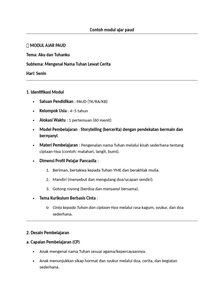 Contoh Modul Ajar Paud | PDF