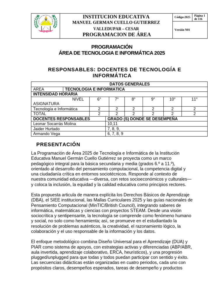 Programa de Tec-Informatica 2025 | PDF | Plan de estudios | Evaluación