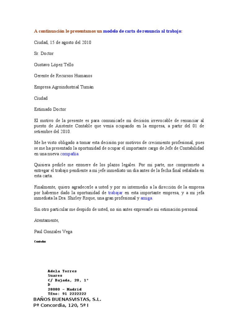 Carta de Renuncia