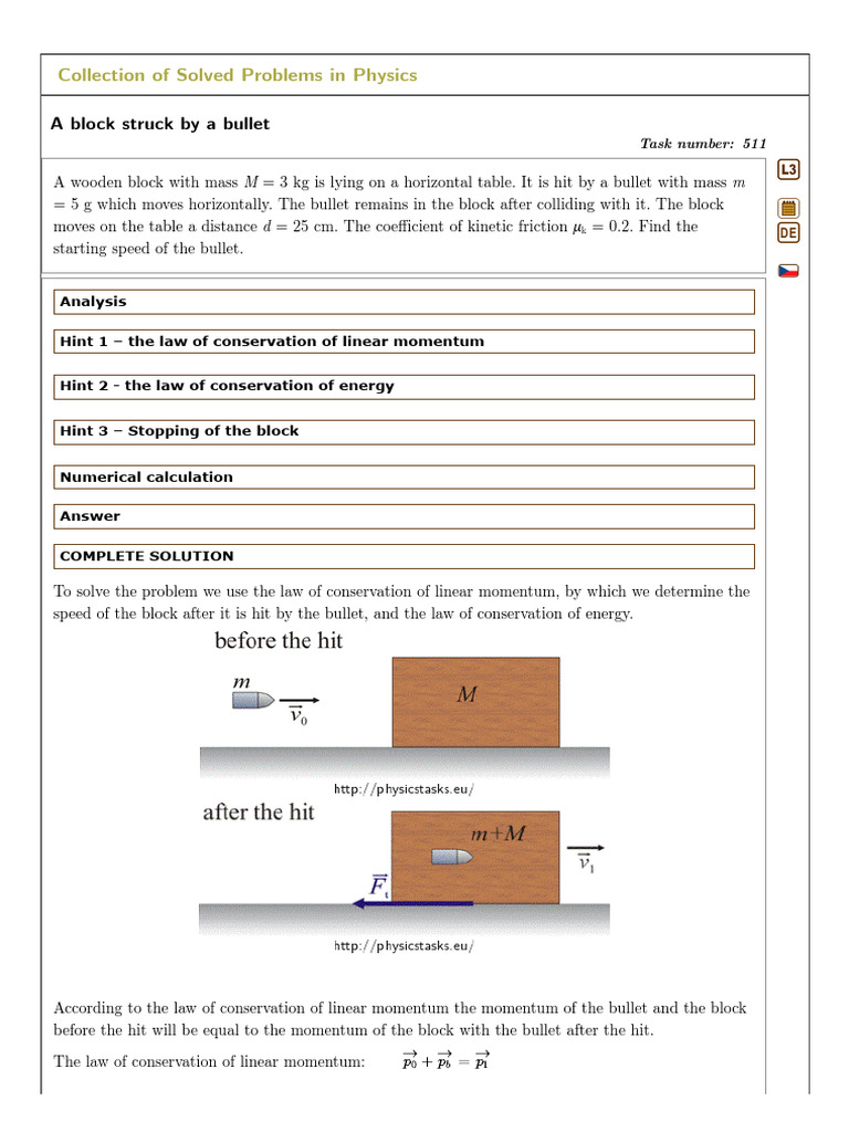 A Block Struck by a Bullet — Collection of Solved Problems | PDF