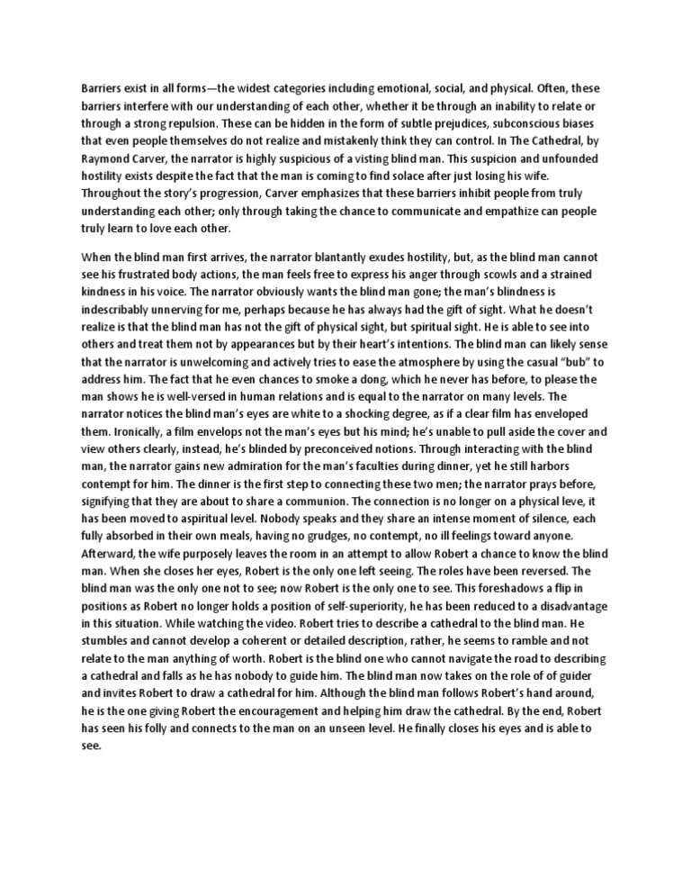 Literary analysis of Cathedral Essay Example | Topics and Well Written Essays - words