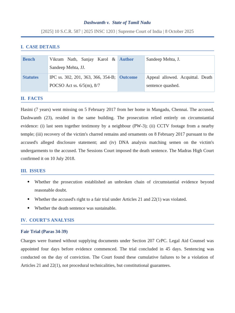 Case Brief | PDF | Acquittal | Circumstantial Evidence