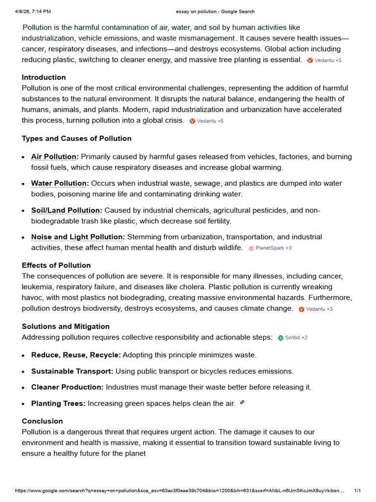 Essay on Pollution - Google Search | PDF
