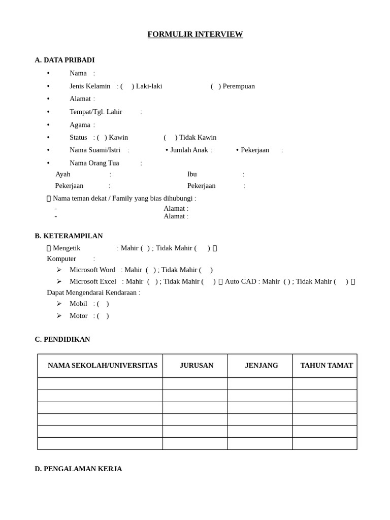 Formulir Interview | PDF