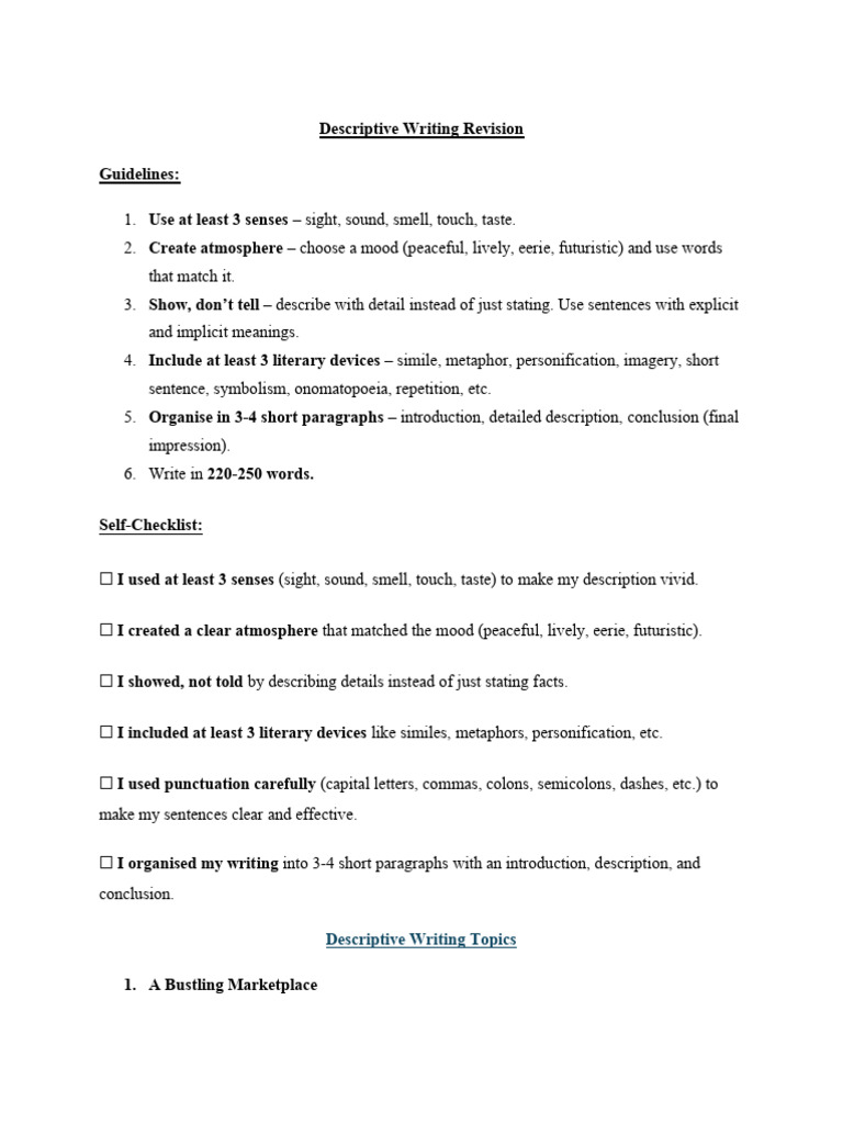 Descriptive Writing Revision | PDF