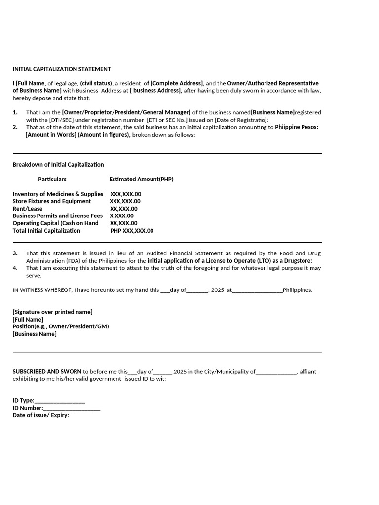Initial Capitalization Statement Editable | PDF