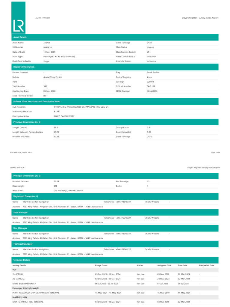 LR Survey Status Report - 9441829 - JAZAN - 03102023 | PDF
