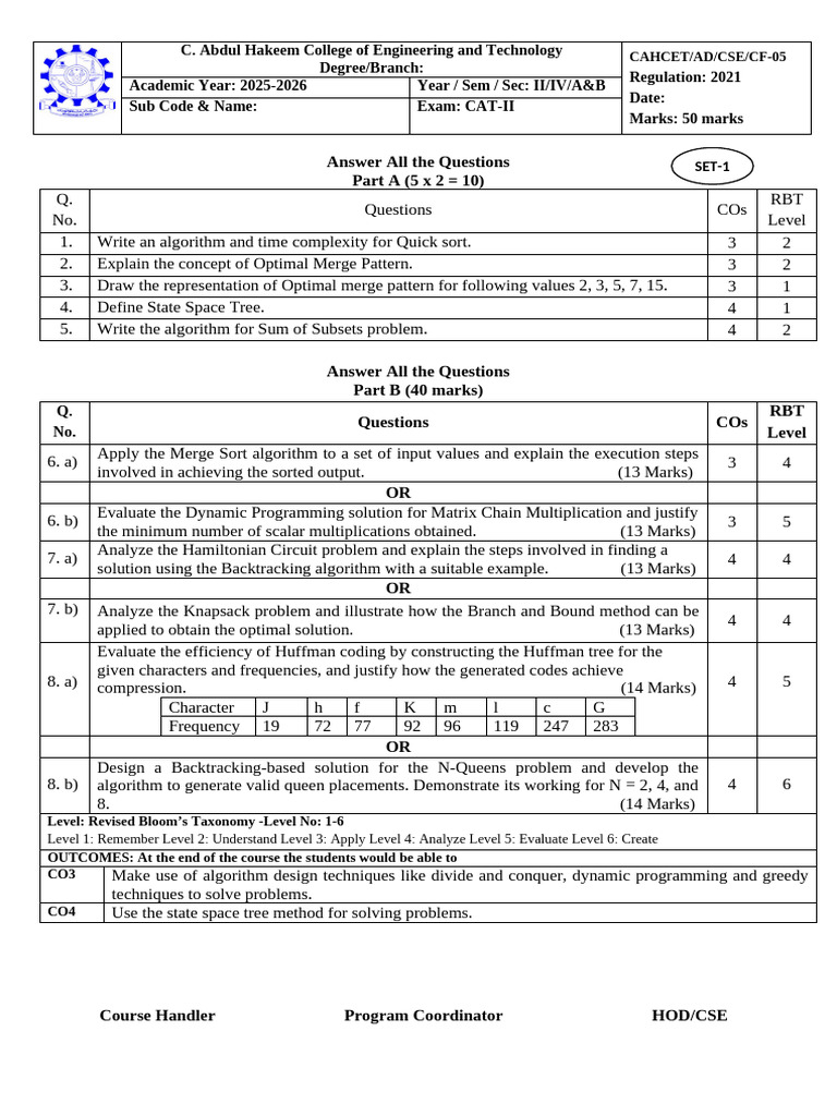 Cat-II Set 1 Updated | PDF | Computer Science | Applied Mathematics