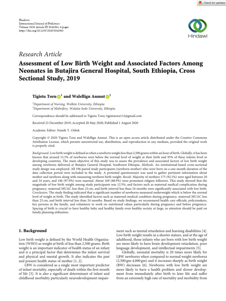 International Journal of Pediatrics - 2020 - Toru - Assessment of Low ...
