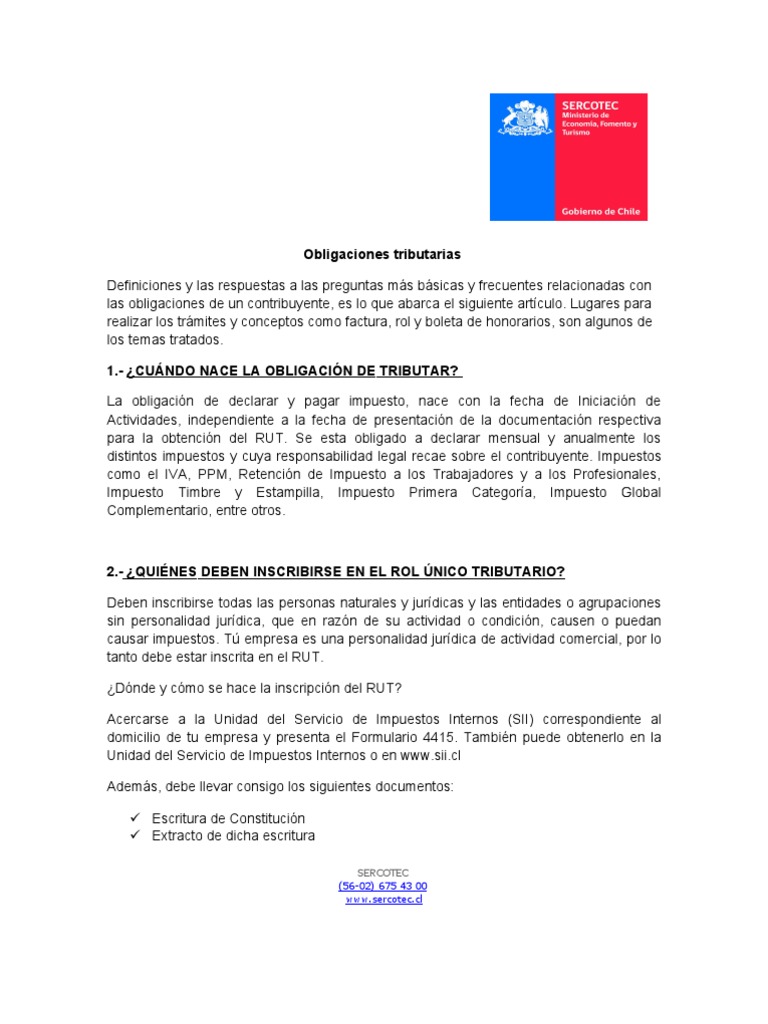Guía Básica de Obligaciones Tributarias | PDF | Impuesto sobre la renta ...