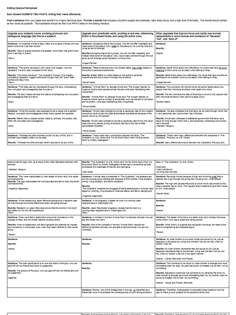 P56 Editing Handout Share Sheet 2025 | PDF | Subject (Grammar ...