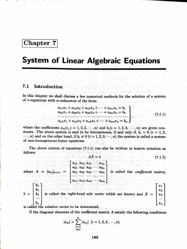 Chapter 7 System of Linear Algebraic Equations | PDF