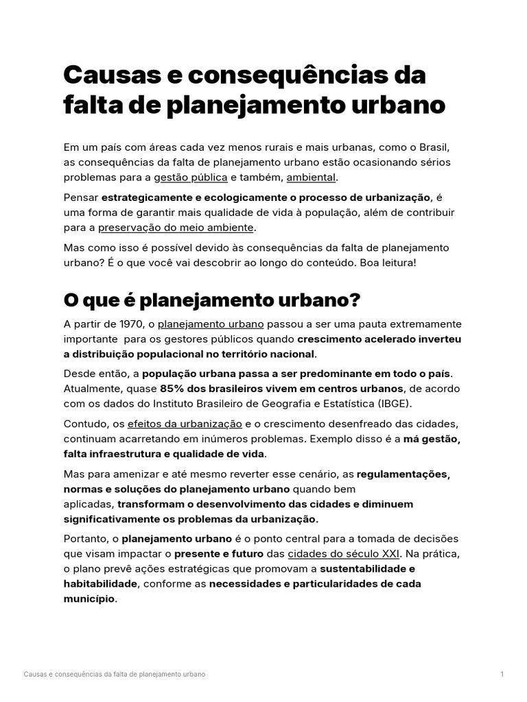 Causas e Consequncias Da Falta de Planejamento Urbano | PDF | Poluição ...