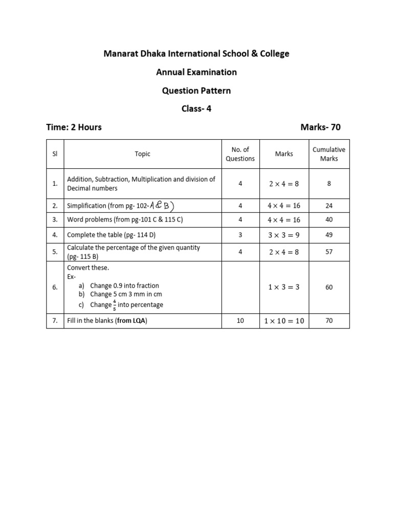 Class 4 Maths QP Annual | PDF