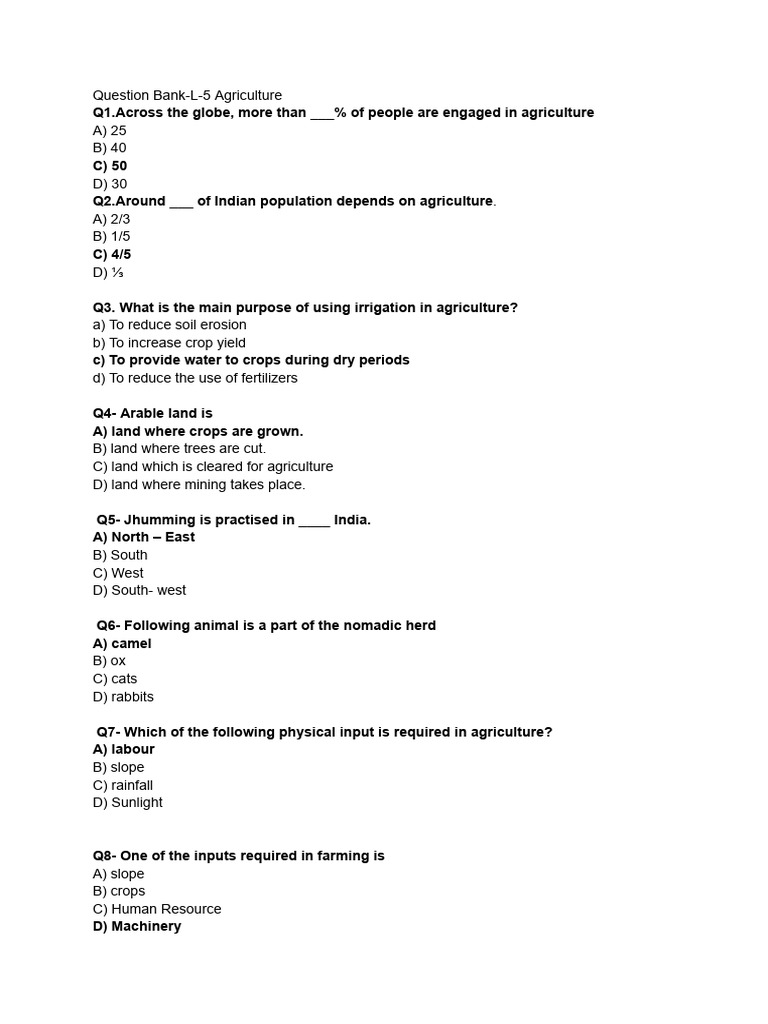 Question Bank L 5 Agriculture | PDF | Agriculture | Crops