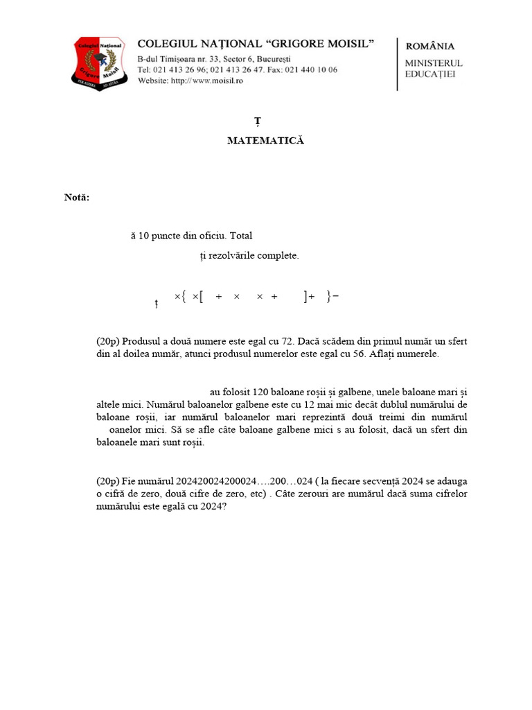 Modele Subiecte Si Bareme Matematica 2025 | PDF