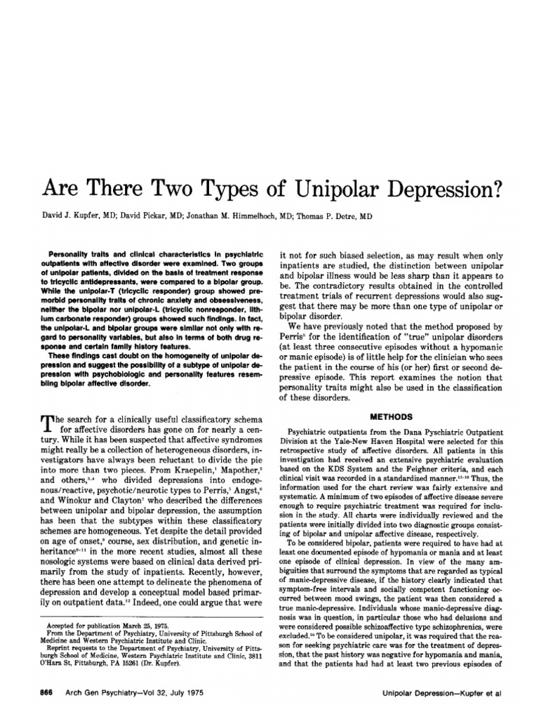 kupfer1975 Are There Two Types of Unipolar Depression? | PDF