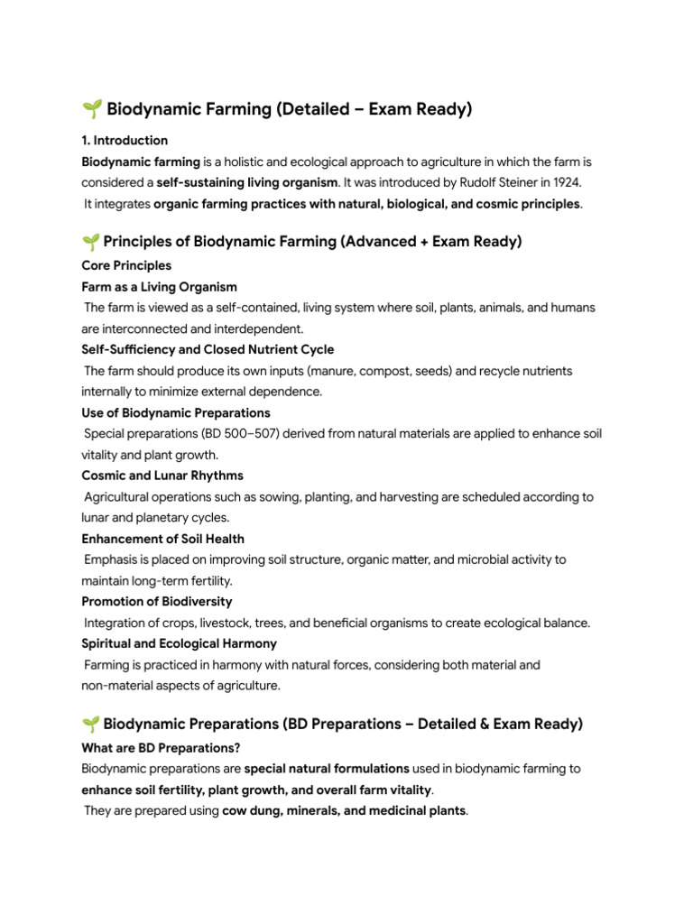 ? Biodynamic Farming (Detailed – Exam Ready) | PDF | Agriculture | Manure
